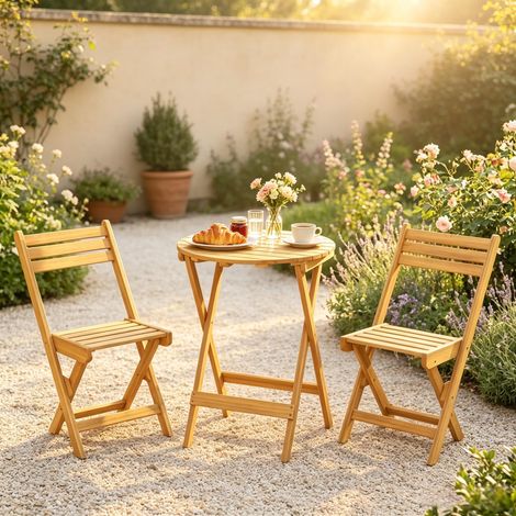 Table de bistrot moderne avec chaises pliantes assorties, ensemble de jardin pratique avec table pliante et deux chaises, mobilier d'extérieur (1 table, 2 chaises) (1/5)