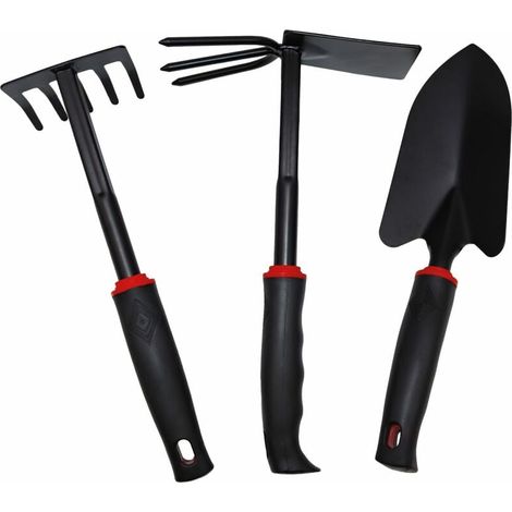 CHOYCLIT Lot de 3 outils de jardinage à main en acier inoxydable Noir (1/5)