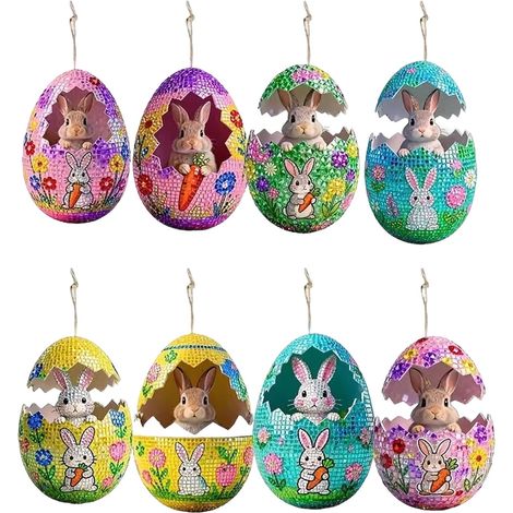 Ornement En Forme D Oeuf - Figurine De Lapin - Décoration Printemps Intérieur Extérieur - Lot De 8 (1/5)