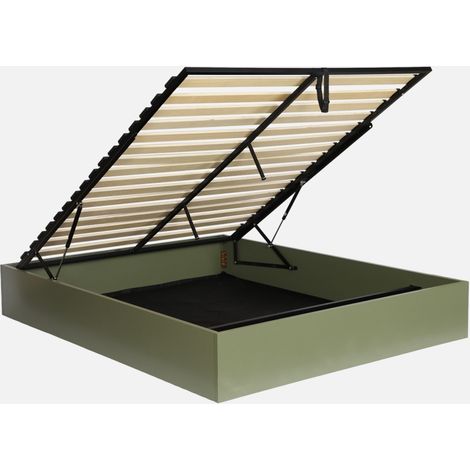 Letto contenitore con rete a doghe decorazione legno, 160x200cm (1/5)