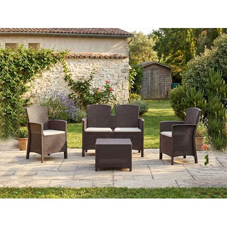 Lounge-Set für den Außenbereich Urano, Gartenmöbel-Set mit Kissen, Sitzbereich für den Innenbereich in Rattan-Optik, 100 % Made in Italy, Braun (1/5)