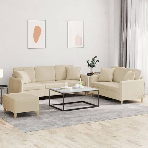 3-tlg. Sofagarnitur mit Kissen Creme Stoff (1/5)
