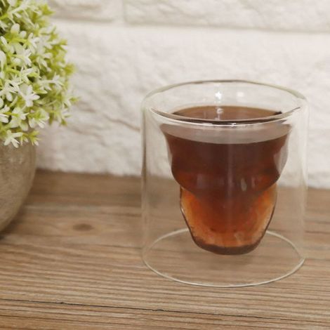 1 Verre à liqueur, Double paroi isolante, Tête de mort, Cristal incassable, 75 ml, Pour whisky et cocktails (1/5)