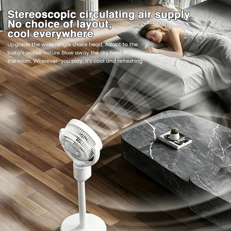 Ventilateur de table et sur pied 2 en 1 - Ventilateur tour rechargeable USB avec batterie de 1200 mAh - 5 vitesses, oscillation à 140 °,télécommande - Refroidisseur d'air silencieux (1/4)
