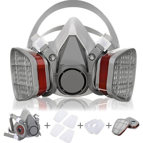 Kit de Couverture de Visage avec 2 Filtres/2 Botes/2 Cotons Filtrants, Réutilisable Anti-Poussière/Particule/Vapeur/Gaz, pour Pulvérisation/Peinture/Industrie/Agriculture, Gris (1/5)