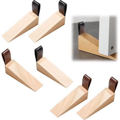 Set di 6 cunei antiscivolo in legno per porte e maniglie, con tamponi di protezione. (1/5)