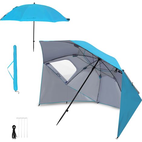 Wolketon Strandschirm 210 cm UV Schutz 50+,  wasserabweisend mit Tragetasche für Strand Garten Camping Himmelblau