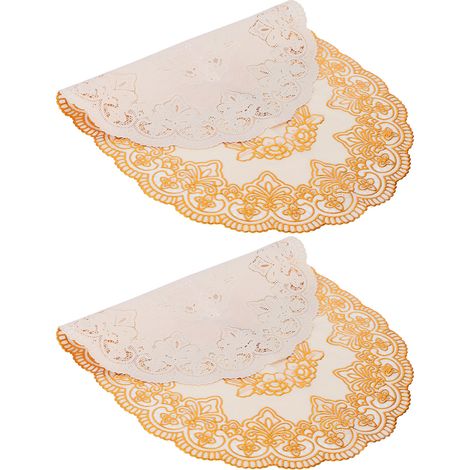 2 Pièces Sous-verres PVC Ovales Dorés - Dessous de Plats pour Cuisine, Salle à Manger, Mariage et Décoration