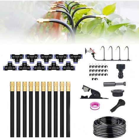 Brumisateur Terrasse Exterieur,Système de Brumisation,Kit d’Irrigation Système de Brumisateur Extérieur 15M avec 15 Direction Réglable Buses,Kit de Tuyau Brumisateur par Brume pour Piscine,Jardin
