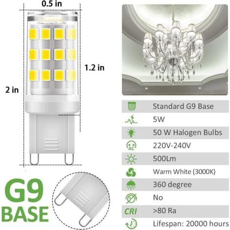 G9 LED-Lampen, warmweiß 3000K, 5W. Helligkeit entspricht einer 40W Halogenlampe, 420 Lumen, nicht dimmbar, 2er-Pack [Energieklasse A+]. (1/4)