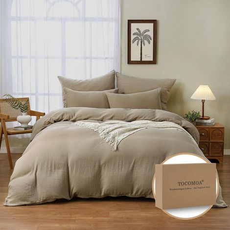 Musselin Bettwäsche 155x220 3tlg. 100% Baumwolle Beige, bügelfrei, atmungsaktiv