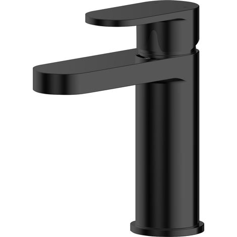 Balterley Enville Round Mono Basin Mixer Tap with Flat Spout and Push Button Waste - Matt Black Finish