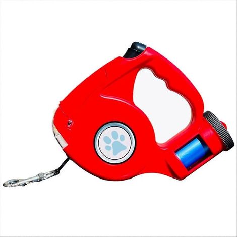 Laisse pour animaux de compagnie 4,5 m avec lampe torche LED multifonctionnelle, extensible et rétractable, accessoire idéal pour les promenades en extérieur (rouge). (1/5)