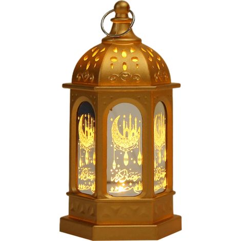 Farol Ramadán - Lámpara Nocturna LED con Diseño de Anillo - Decoración para Fiesta Eid Mubarak - Color Dorado - 1 Unidad (1/5)
