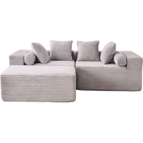 Modulares L-Ecksofa aus grauem Chenille-Stoff mit Chaiselongue, 3 Module, ohne Montage (1/5)