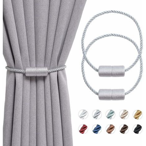 Lot de 2 embrasses magnétiques de rideaux de 40,6 cm faites à la main en corde latérale, pratiques et décoratives pour rideaux de fenêtre de maison et de bureau (gris) (1/5)