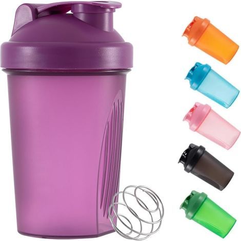 Gobelet shaker pour mélange de protéines en poudre, gourde de sport en plastique de 400 ml avec bille de mélange et bouchon anti-fuite, idéal pour le fitness, le sport et les compléments alimentaires (1/5)
