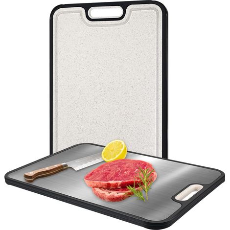 Tagliere in acciaio inox per cucina, tagliere antibatterico, design a rete antigraffio, per carne, formaggio, pane, verdure, frutta