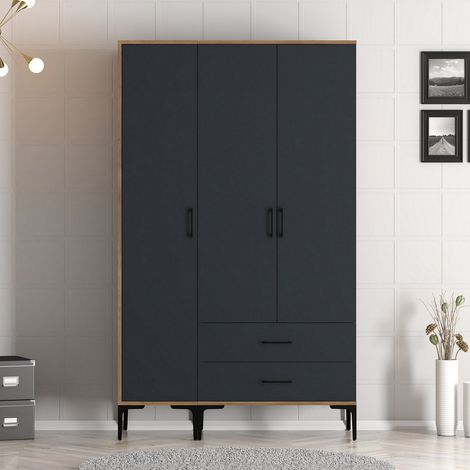 Kleiderschrank Kumual ST Walnuss Anthrazit Melamin 120x47,5x201,4