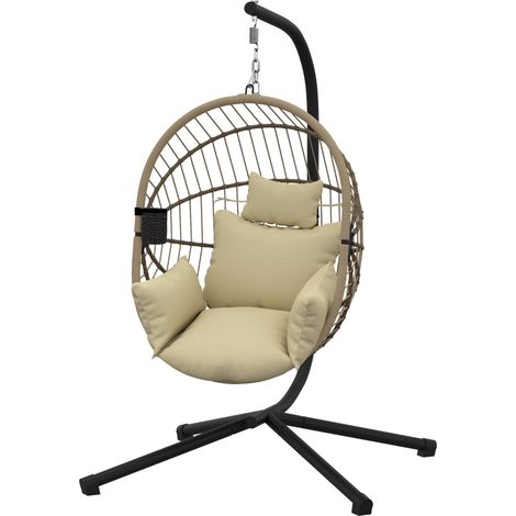 Fauteuil Œuf Suspendu, Siège Balancelle Relax Maison et Jardin, Nacelle Pliable, Coussin Moelleux Épais, Kaki (1/5)