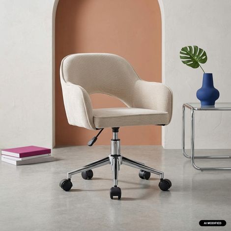 Chaise de bureau enfant à roulettes ajustable tissu chenille beige - Jim Kid