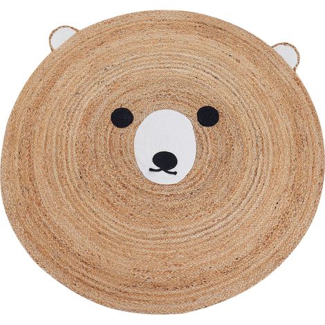 Tappeto di juta rotondo ø 120 cm per bambini con motivo decorativo a orso Beige Kosalar
