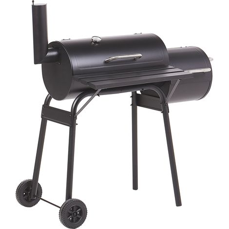 Barbacoa de carbón de metal negro tapa rejilla de cocción ruedas termómetro parrilla jardín Katla