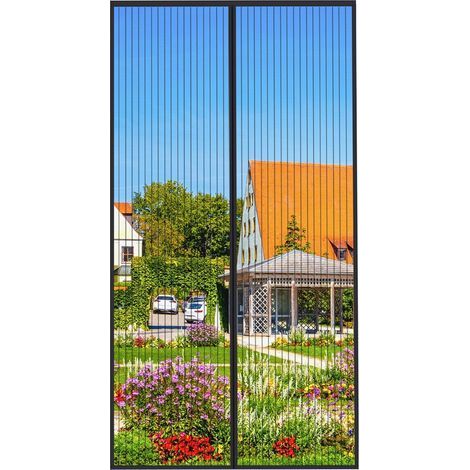 Moustiquaire 100x220cm pour Baie Vitrée Rideau Anti Mouche Moustiquaire Porte-Fenêtre Aimantée Fermeture Magnétique Maillage Ultra Fin Installation Sans Perçage avec Bande Adhésive, Noir (1/5)