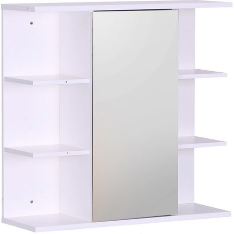 Armadio a specchio Relaxdays, 6 ripiani, 2 scomparti, HxLxP: 64 x 62 x 21 cm, montaggio a parete, mobile bagno, blu.