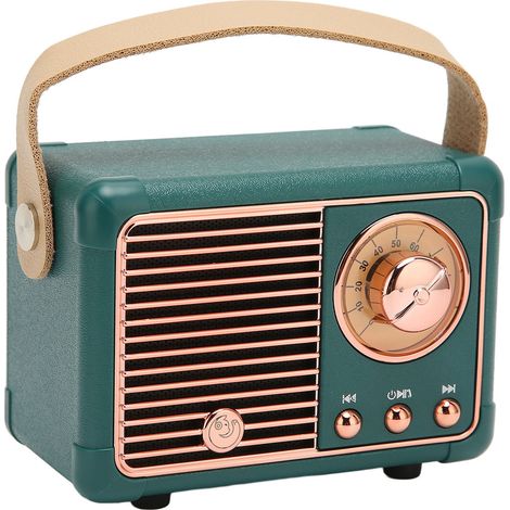 Enceinte Bluetooth rétro HiFi stéréo, transmission rapide, faible consommation d'énergie, portable, style vintage, pour la maison et l'extérieur, verte (1/4)