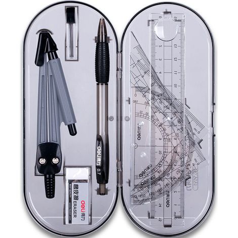 Ensemble de Géométrie Outils de Géométrie Compas 8 pièces - Fournitures pour étudiants Ensemble de boussoles et de rapporteurs de dessin Règles recharges de plomb de crayon Gomme pour étudiants (1/5)
