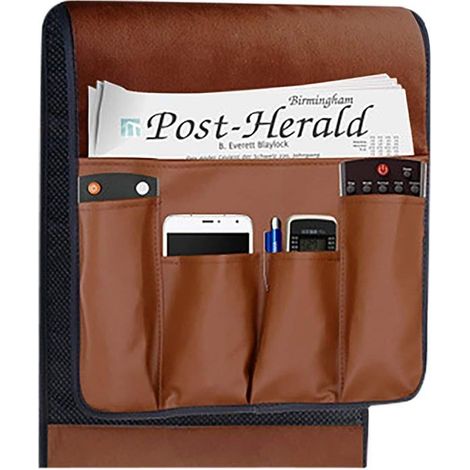 Organisateur d'accoudoir de canapé antidérapant avec plateau porte-gobelet, support de télécommande pour fauteuil inclinable, poche (1/5)