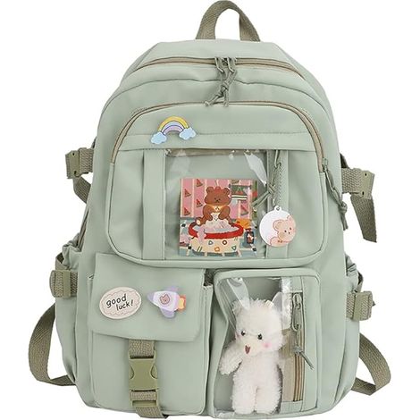 Sac à dos Kawaii avec pendentif, grand sac à dos avec accessoires ours mignons pour l'école, multi-poches