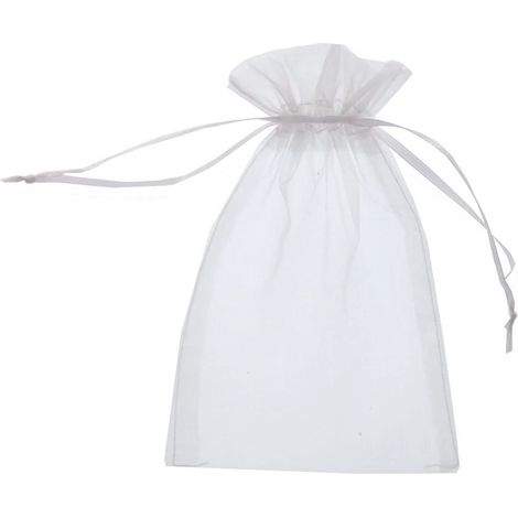 Sac Organza - 5 x 7 Pouces - Blanc Transparent - Cordon de Fermeture - Pour Bijoux Cadeaux Faveurs Mariage Noël - Lot de 100 (1/5)