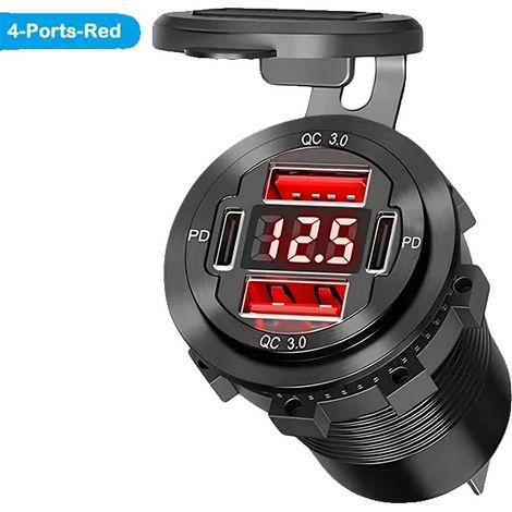 USB-Ladeanschluss, 4 Anschlüsse, Dual PD & QC3.0, 15AFuse-Draht-Rot (1/2)
