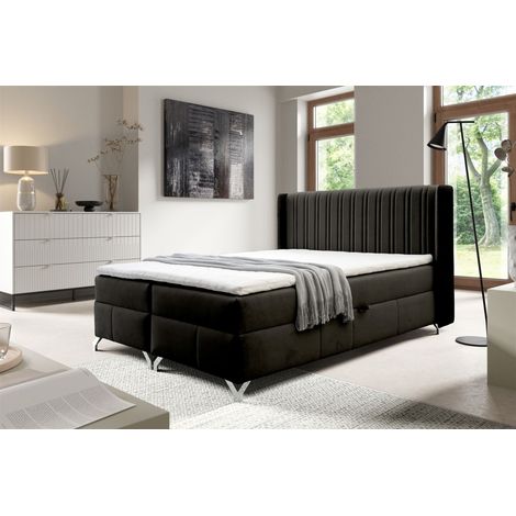 Boxspringbett Schlafzimmerbett DAMIEN 180x200cm Stoff Salvador Schwarz (1/5)