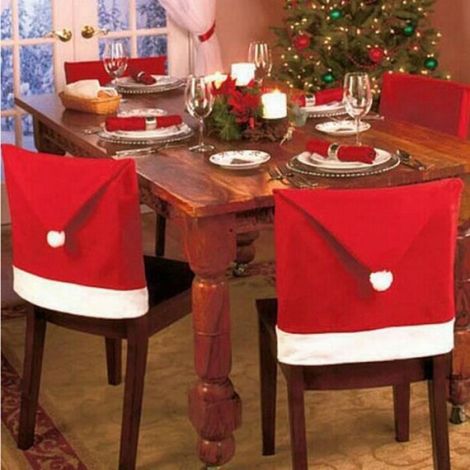 Housse Dossier Chaise Forme Chapeau Pere Noel - Decoration Noel - 65 x 50 cm - Lot De 6 (1/2)