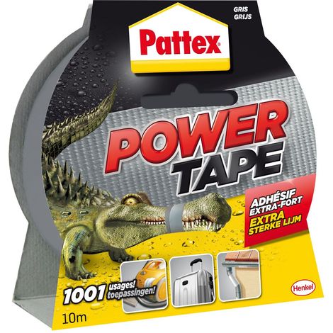 Pattex Power Tape, Ruban adhésif gris extra fort pour charges lourdes, Bande adhésive toilée tous supports, Rouleau adhésif étanche de 48 mm x 10 m