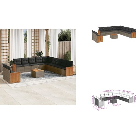 12-tlg. Garten-Sofagarnitur mit Kissen Grau Poly Rattan - Gartenmöbel - Gartensorte - Lounge Set - Outdoor Möbel - Rattan Gartenmöbel (1/3)