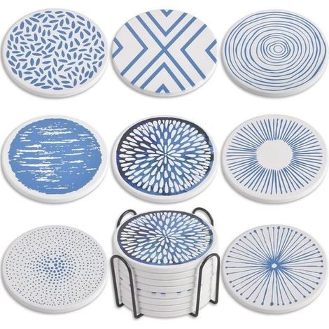 Sottobicchieri, set da 8 sottobicchieri in ceramica assorbente con supporto in metallo, sottobicchieri eleganti e semplici per il tavolino da caffè, ideali per...