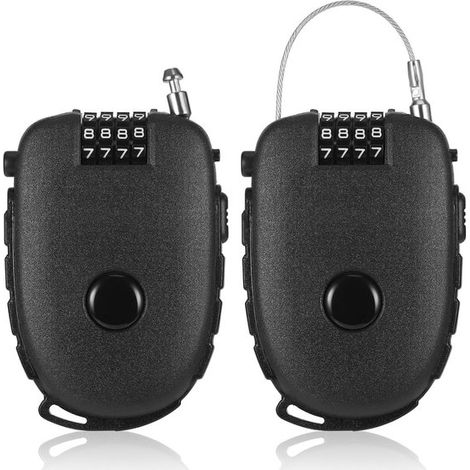 Câble antivol rétractable pour casque et trottinette - Câble antivol extensible - Cadenas à combinaison 4 chiffres - Code réinitialisable - Acier inoxydable et ABS - Compatible casque et étui - Lot de (1/5)