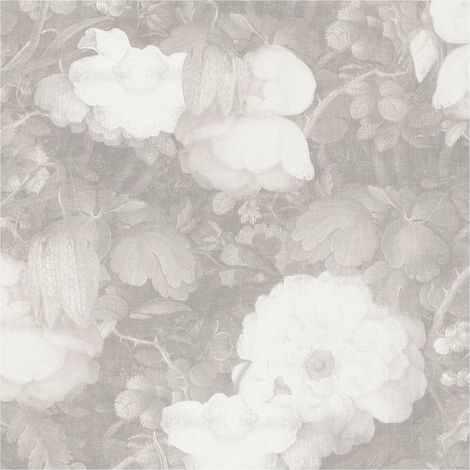 Flowers wallcovering wall Profhome 369214 non-woven wallpaper slightly textured with floral pattern matt grey white 5.33 m2 (57 ft2) (1/5)
