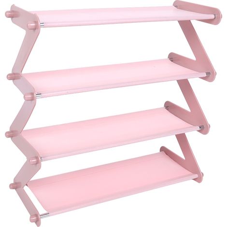 Étagère à chaussures 4 niveaux en acier inoxydable rose clair, support de rangement pour maison, organisateur de chaussures compact (1/5)
