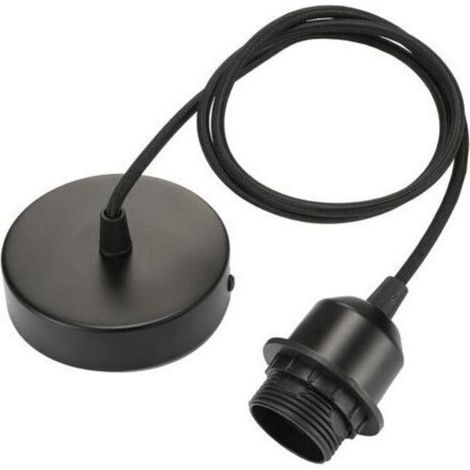 Suspension E27 avec anneau à vis, câble tissu réglable 100cm, suspension compatible avec abat-jour, douille idéale pour suspension de cuisine, noir