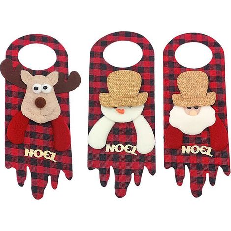 Lot de 6 pendentifs de poignée de porte à suspendre - Motif Père Noël, bonhomme de neige, renne - Rouge/noir (1/5)