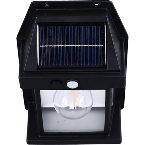 Applique murale solaire extérieure en tungstène 1800 mAh, étanche, à détecteur de mouvement, pour la décoration de jardin (noire). (1/5)