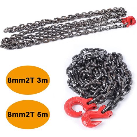 1 Strang Kettengehänge 2 T Tragfähigkeit - 5m (16.4ft) Krankette mit Haken 20Mn2 Legierungsstahl Anschlagkette Motorhebekette Chokerkette Forstkette Für BAU, Fabriken, Lager & Industrie