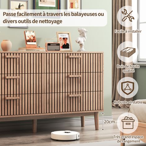 Commode avec 6 Tiroirs - Meuble de Cuisine, Buffet Armoire - pour Salon ou Chambre, Dimensions 100 x 35 x 73 cm - Chêne foncé