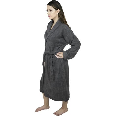 Peignoir Femme Col Châle Coton Éponge Kimono Luxueux Robe de Bain Spa (1/5)