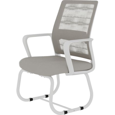 Chaise de bureau moderne minimaliste en métal et tissu gris et blanc (1/5)